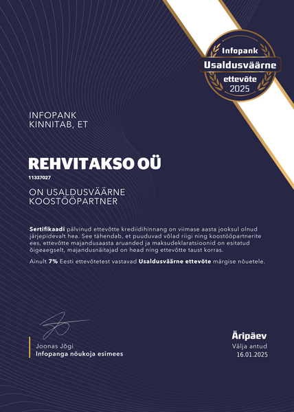 Надёжная компания 2025 – Rehvitakso OÜ